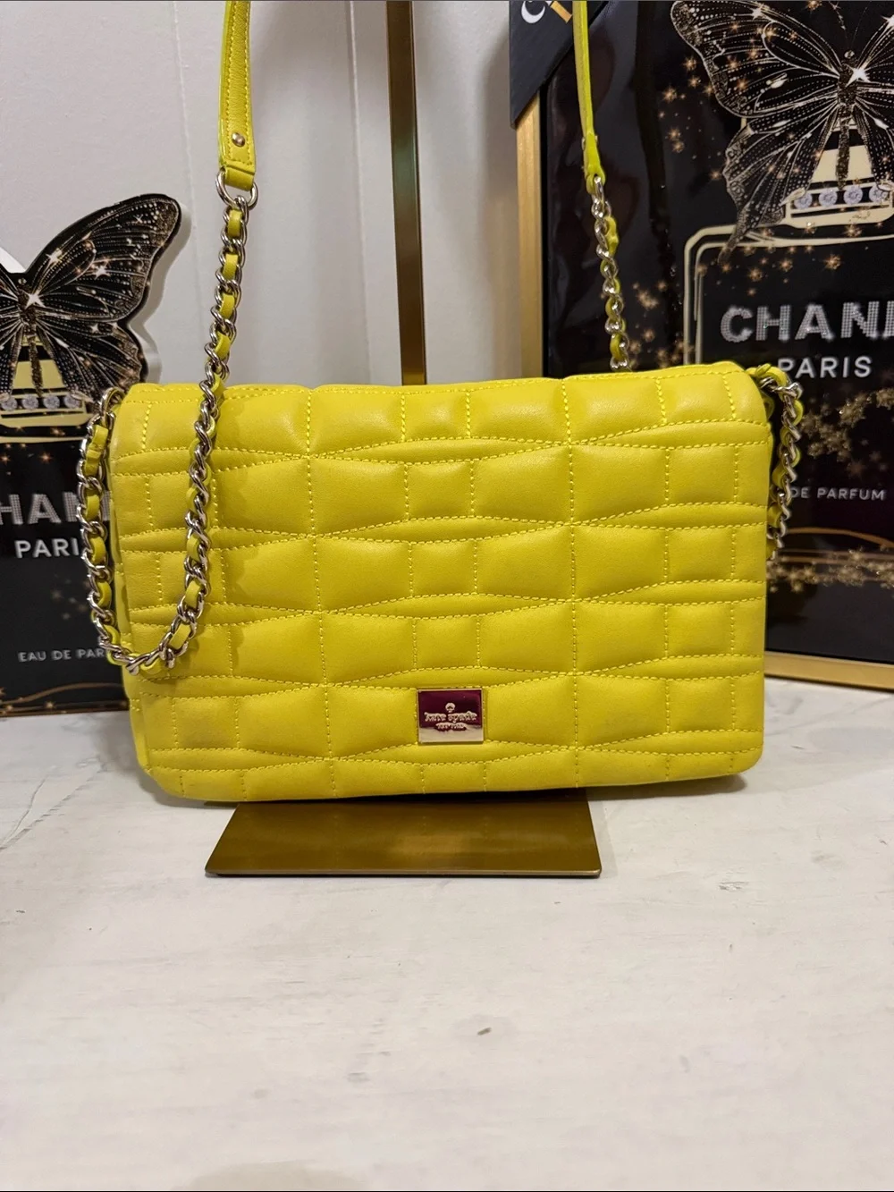 Kate Spade Story Book Yellow Quilted Chain-Handle Crossbody Bag